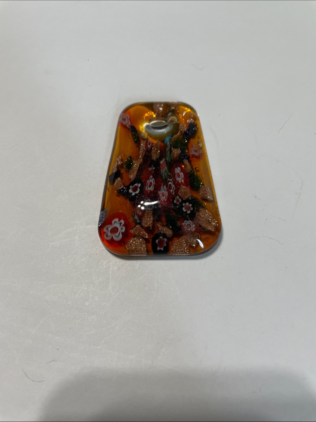 Glass Millefiori Pendant Necklace Charm In Orange. 7/10/6